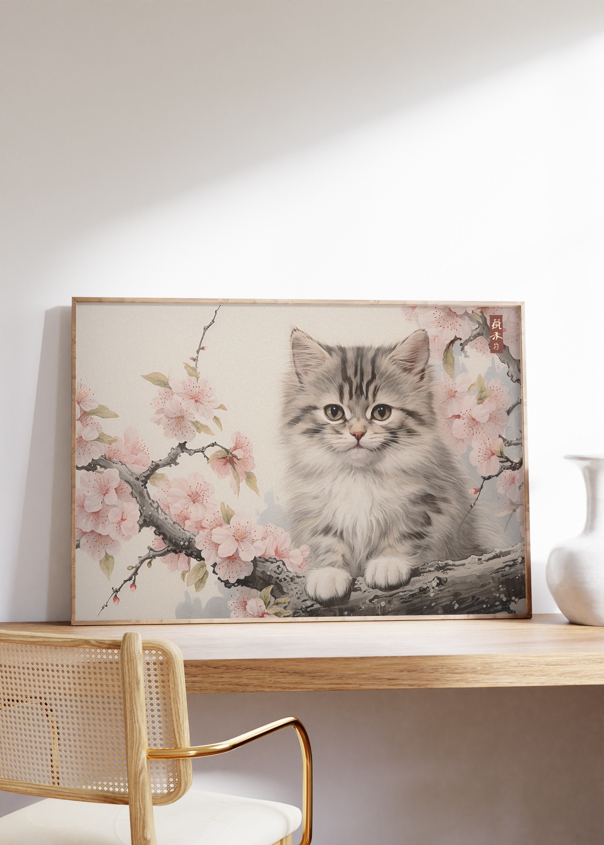 Japanese Cute Cat Art Print | Vintage Animal Wall Art | Antique ...