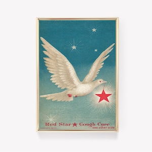 Röd stjärna hostmedicinaposter | Vintage apotekstryck | Antik reklam | Retro medicintryck