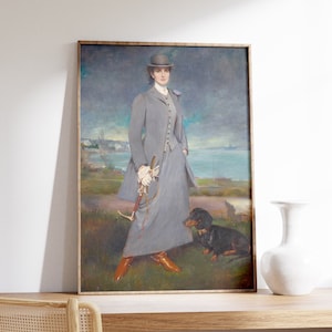 Woman With Dog Oil Painting | Victorian Wall Art | Antique Woman ...