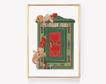 Cupid's Safe | Angelic Art Print | Romantic Wall Decor | Mythical Illustration | Vintage Painting | Cupid Art