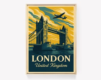 London Travel Poster, United Kingdom Wall Art, London Print, UK Canvas Print, London Decor, British Gift