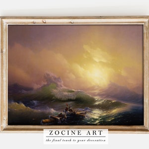 Vintage Wave Oil Painting | Ivan Aivazovsky | The Ninth Wave (1850) | Ocean Storm Painting, Waves Decor, Sea Painting, Nautical Poster