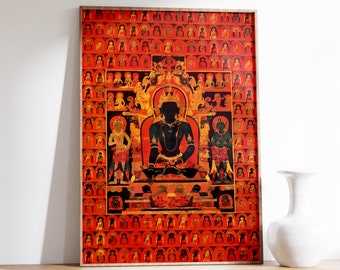 Boeddhistische kunstafdruk | Boeddhistische kunst aan de muur | Boeddhakunst | Spirituele kunst | Spiritueel decor | Meditatiekunst | Indiase kunst | Kunst uit het midden van de eeuw