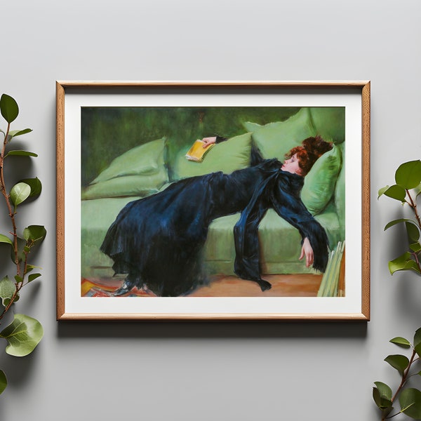 Decadent Young Woman | Victorian Female Figure | After the Dance | Antique Aesthetic Painting | Cottagecore Print | Bored Woman Retro Modern