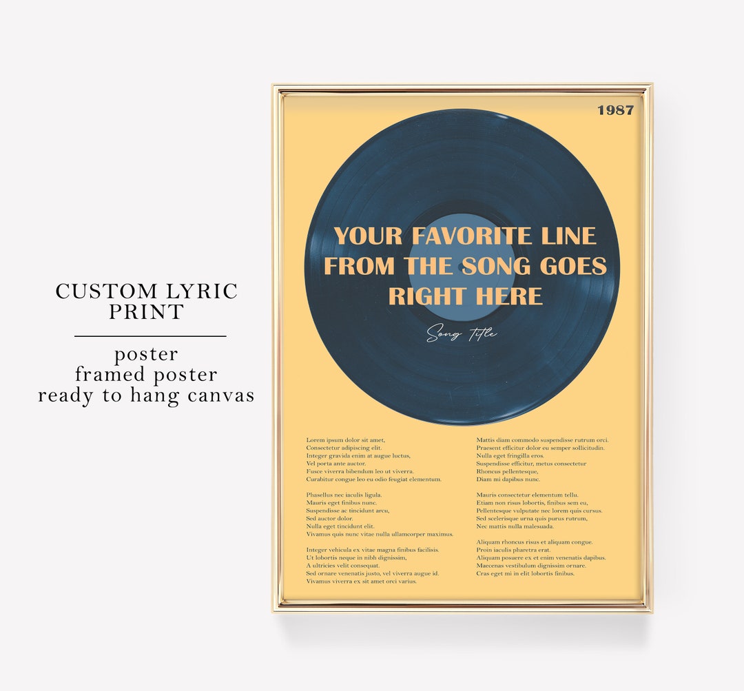 Custom Lyric Print Custom Vinyl Print Song Wall Art Lyric Poster Custom