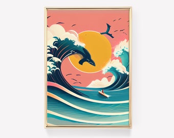 Surf Print | Retro Surf Poster | Vintage Beach Print | Retro Wave Poster | Ocean Wall Art | Beach Wall Art | Illustration Art