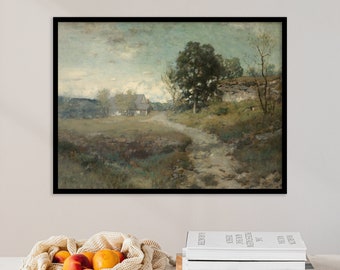 Krajobraz w stylu vintage | Wystrój wnętrz | Antyczny obraz olejny | Druk w stylu vintage | Krajobraz wiejski | Obraz pejzażowy | Plakat dekoracyjny na płótnie