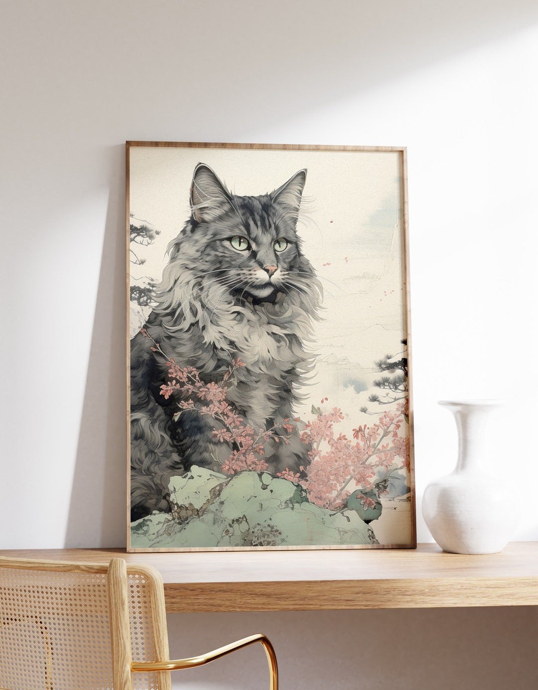 Japanese Calm Cat Poster | Animal Poster | Calm Cat Art Print | Animal ...