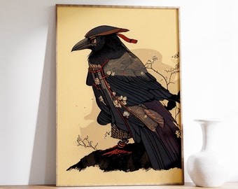 Japanese Crow Poster | Animal Poster | Crow Art Print | Crow Wall Art | Animal Art Print | Japanese Wall Art | Ukiyo-e Print | Dark Academia