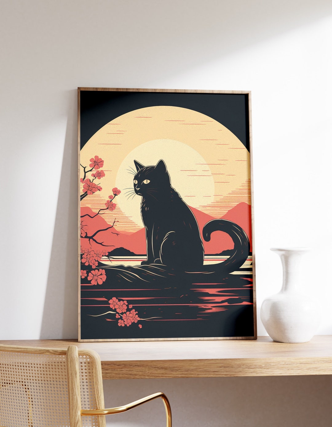 Japanese Minimal Cat Poster | Animal Poster | Minimal Cat Art Print ...