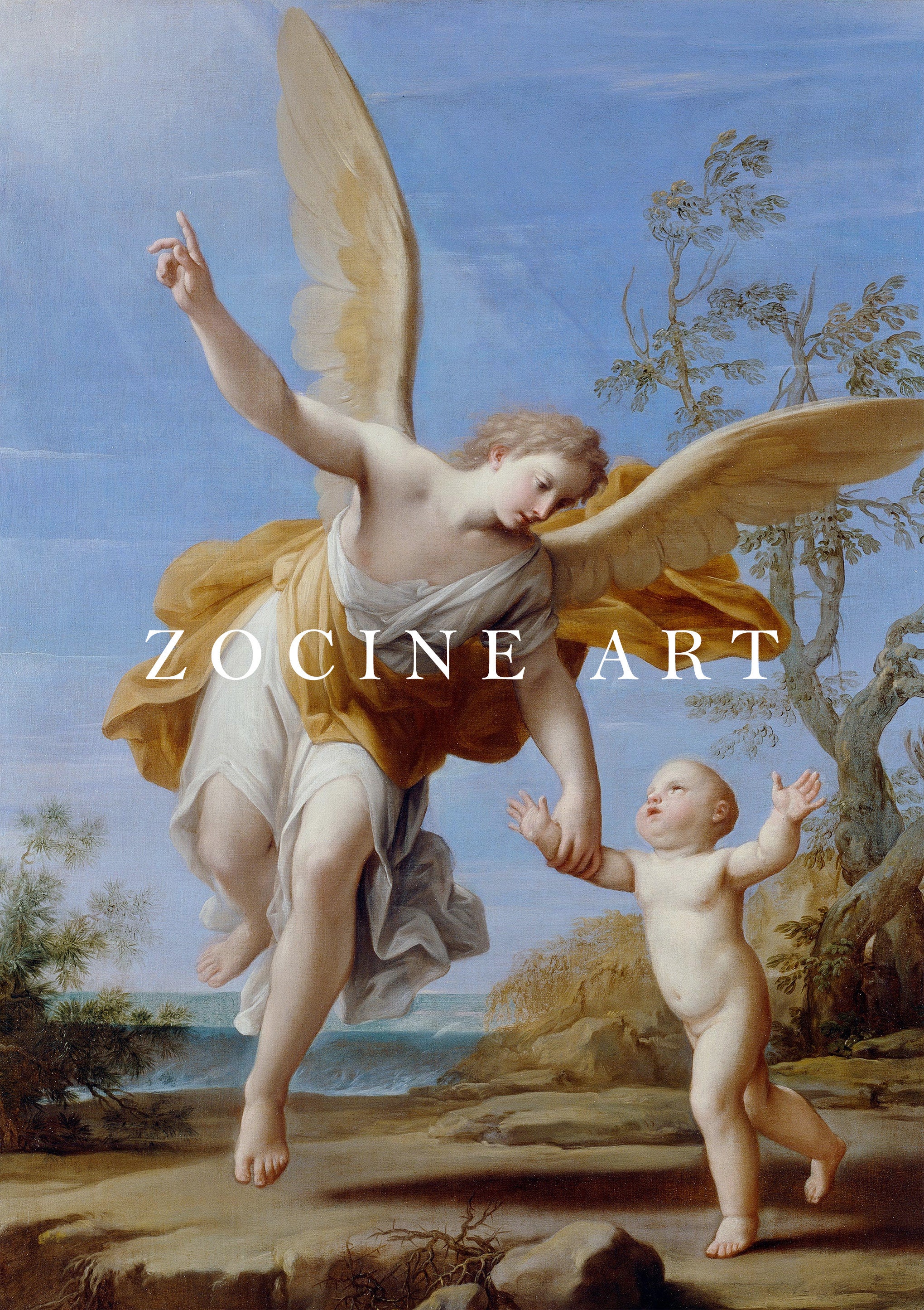 絵画 ANGEL Marcantonio - the Guardian Angel (1716) | Vintage Poster | Baroque