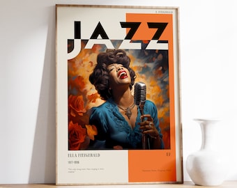 Ella Fitzgerald Poster | Musical Print | Jazz Poster | Jazz Portrait | Musical Decor | Jazz Art Print | Home Decor