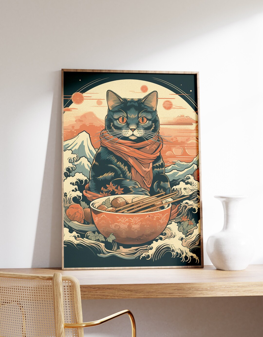 Japanese Ramen Cat Poster | Animal Poster | Ramen Cat Art Print ...