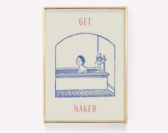 Funny Bathroom Print, Retro Bathroom Decor, Man in Bath Art, Print Minimalist Bathtub Poster, Vintage Bath Art |  Trendy Wall Print