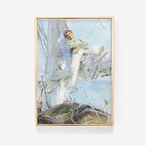 Henry Scott Tuke - Sleeping Sailor (1905) | Vintage Poster, Antique Oil Painting, Lazy Portrait Print, Nautical Wall Art, Canvas Decor Gift