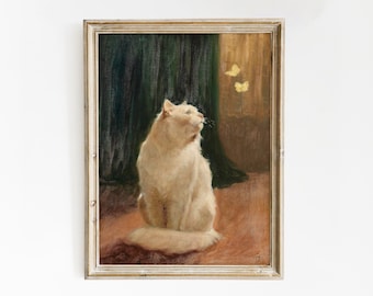 White Cat Portrait | Cat Wall Art | Vintage Kitten Print | Antique Poster | Cat Painting | Cat Artwork | Kitten Painting | Home Decor