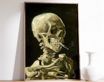 Van Gogh Print | Skull of a Skeleton with Burning Cigarette (1885) | Gothic Decor, Dark Wall Art, Vintage Painting, Skull Print, Home Decor