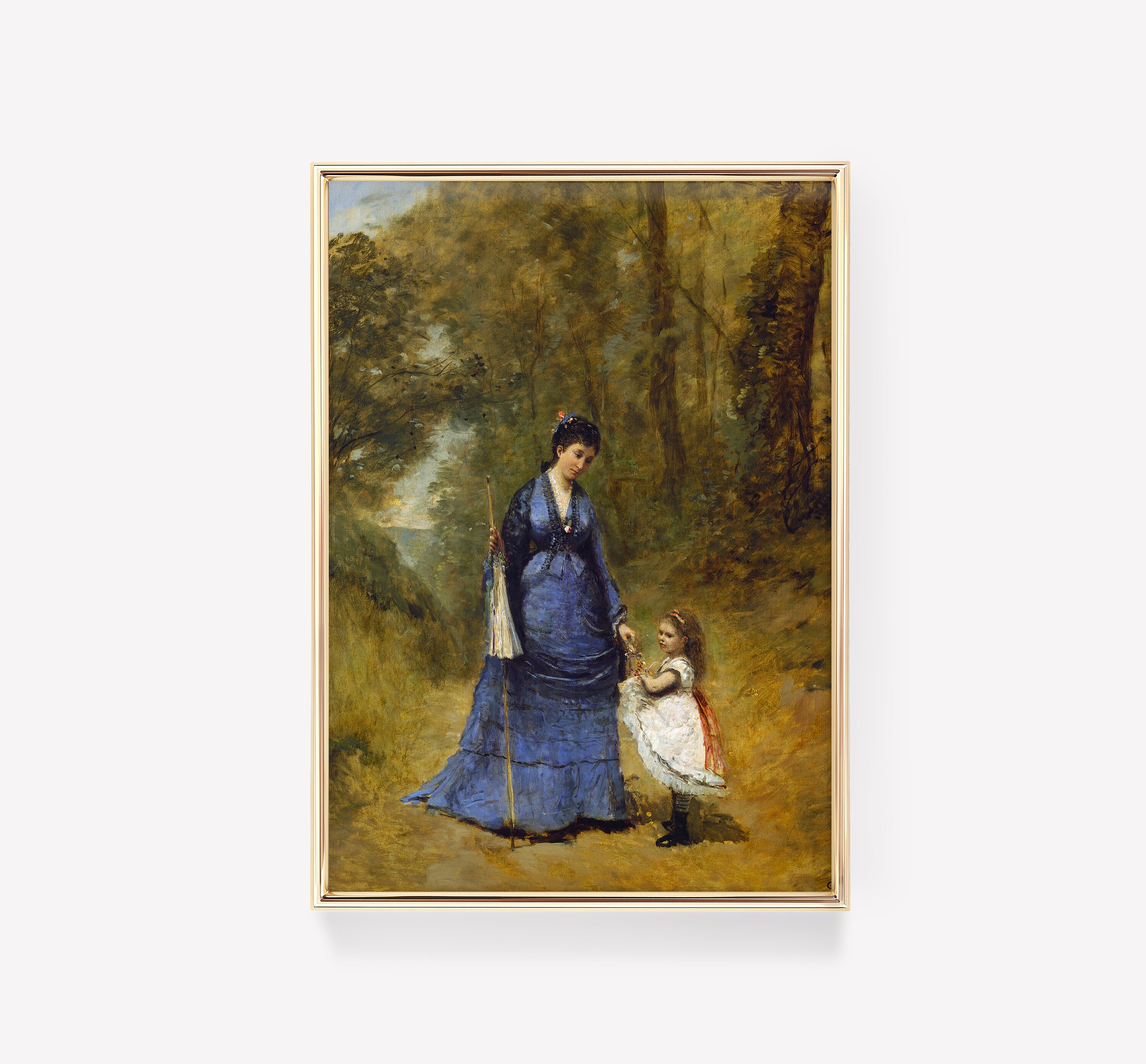 Jean-Baptiste-Camille Corot - Madame Stumpf & Her Daughter | 1872 | Vintage Poster, Oil Painting, Mother Chil Wall Art, Print
