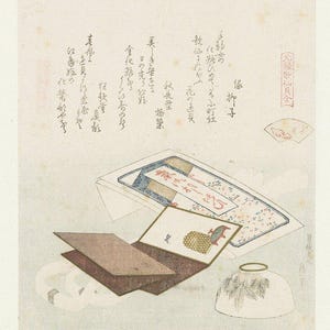 Katsushika Hokusai Kunst | Gedicht Card Box Print | Teeschale Kunstdruck | Vintage Gemälde | Japanischer Kunstdruck
