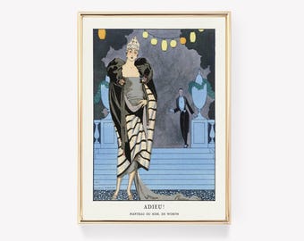George Barbier Art | 1921 Fashion Print | Adieu! Manteau Du Soir | Vintage Painting | Wall Art | Fashion Illustration