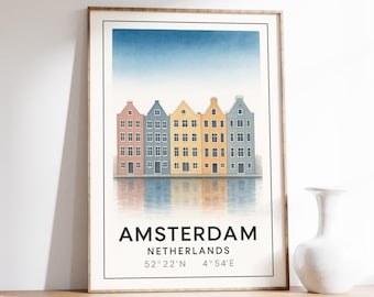Amsterdam Grachten Häuser Poster, Niederlande Wand Kunst, Amsterdam Druck, Niederländische Architektur Decor