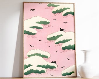 Vintage Pink Sky Japan Art, Clouds by Bijutsu Sekai Poster