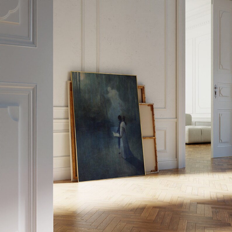 a painting on a wooden floor in a room