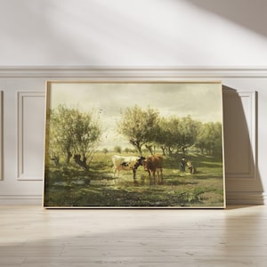 Gerard Bilders - Koeien bij een plas (1860) | Vintage Poster | Kühe Malerei | Flusslandschaft | Antike Landschaft | Bauernhaus Print Dekor