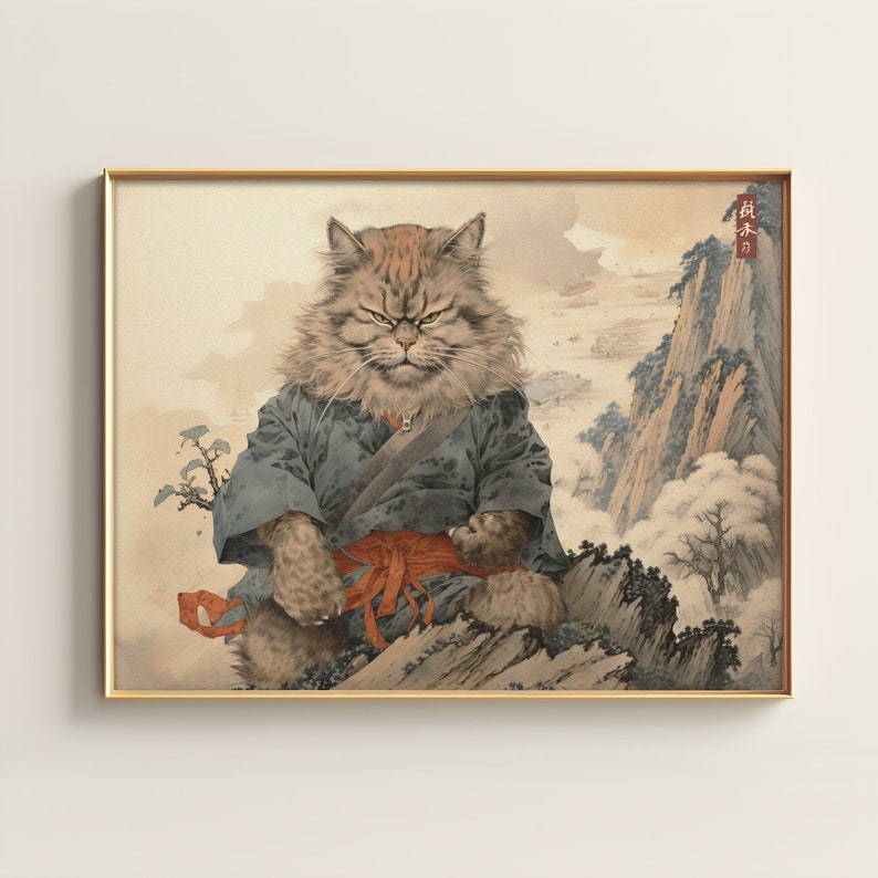 Japanese Funny Cat Art Print | Vintage Animal Wall Art | Antique ...