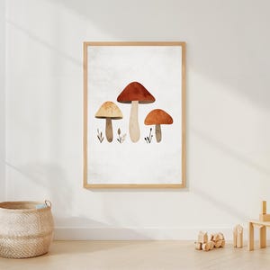 Boho Pilz Wand Kunst | Minimalistisches Kinderzimmer Poster | Neutral Kinderzimmer Dekor | Herbst Wald Malerei