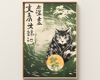 Japanese Cat Poster | Funny Cat Print | Japanese Cat Print | Cat Wall Art | Japanese Poster | Ukiyo-e Art | Oriental Poster
