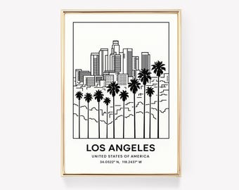 Póster de viaje vintage de Los Ángeles, arte mural de California, lámina de LA, decoración mural retro, regalo de Hollywood