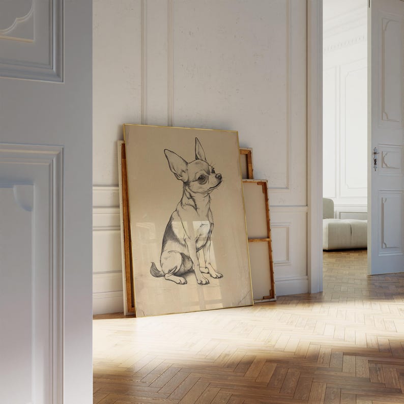 a picture of a dog sitting on a wooden floor