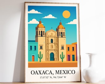 Oaxaca Mexico Poster, Oaxaca Cathedral Art, Colorful Oaxaca Print, Oaxaca Travel Wall Decor, Vintage Oaxaca Gift