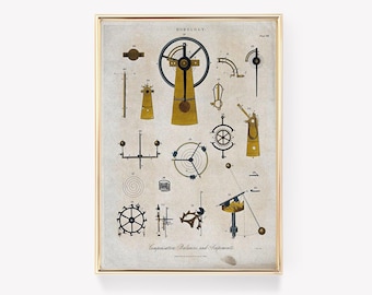 Horology | Gear | Mechanism | Clockwork | Vintage Print | Antique Chart | Wall Art | Engineering | Vintage | Chart | Timepiece