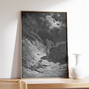 Gustave Dore Kunstdruck | Kain erschlägt Abel (1866) | Hölle Wandkunst | Dunkle Wanddekoration | Dark Renaissance | Mid Century Modern | Angel Wall Art