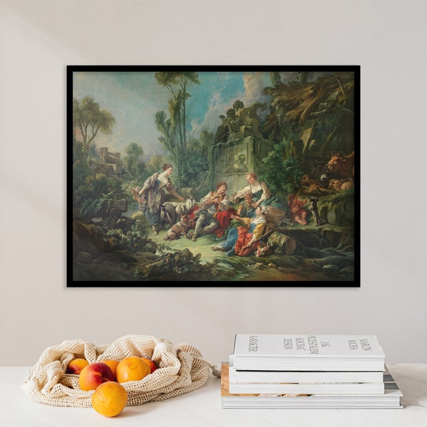 François Boucher - Shepherd's Idyll (1768) | Landscape Wall Art Poster Print Classic Reproduction Mythological Vintage Painting Home Decor