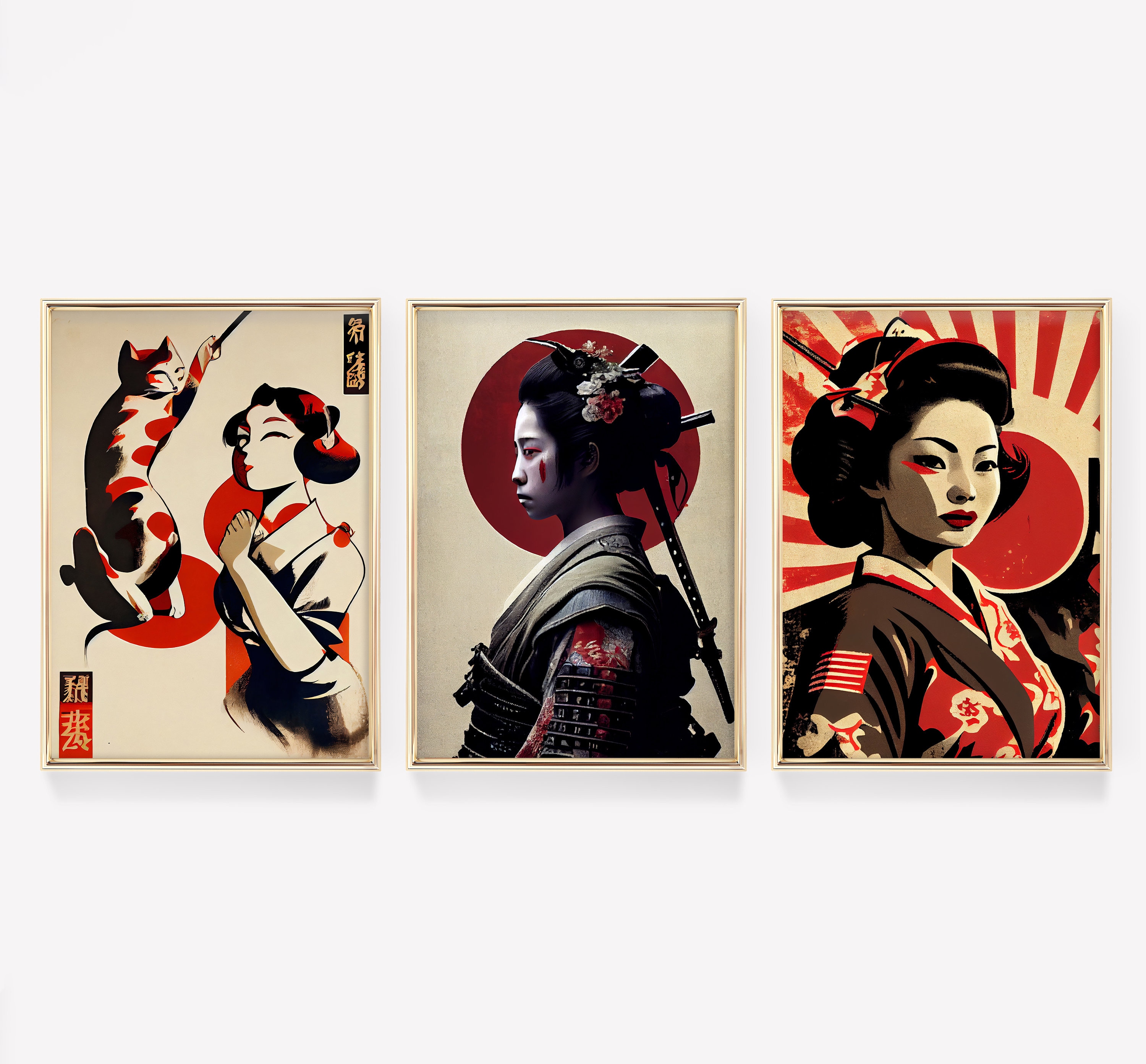 Japanese Set of 3 Geisha Posters | Geisha Art Poster | Japanese Geisha ...