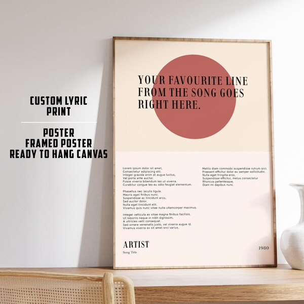 Lyric Poster | Music Poster | Custom Song Lyric Print | Lyric Wall Art | Personalised Lyric Print | Gift for Music Lover | Lyric Wall Art