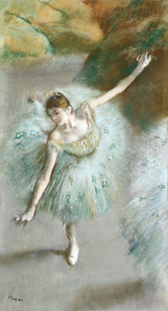 Ballet Dancer Green Dancer Print Edgar Degas Art Vintage