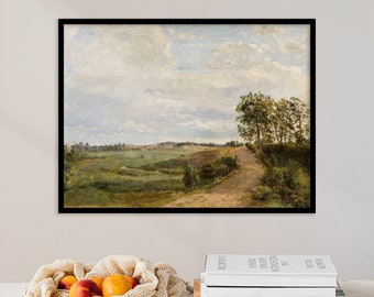 Landelijk landschap | Museumkwaliteitsafdruk | Weidelandschap | Platteland schilderij | Boerderij schilderij | Vintage kunst | Canvas cadeauposter