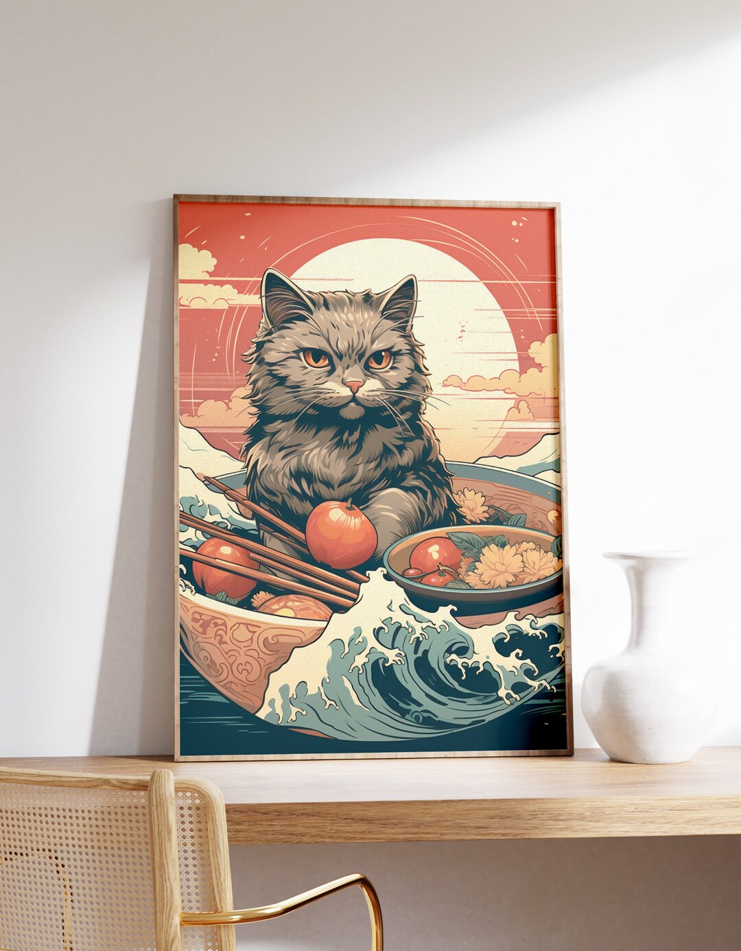 Japanese Ramen Cat Poster | Animal Poster | Ramen Cat Art Print ...