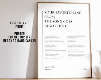 Custom Song Print | Lyric Poster | Lyric Wall Art | Lyric Print | Song Wall Art | Song Poster | Favourite Music Print