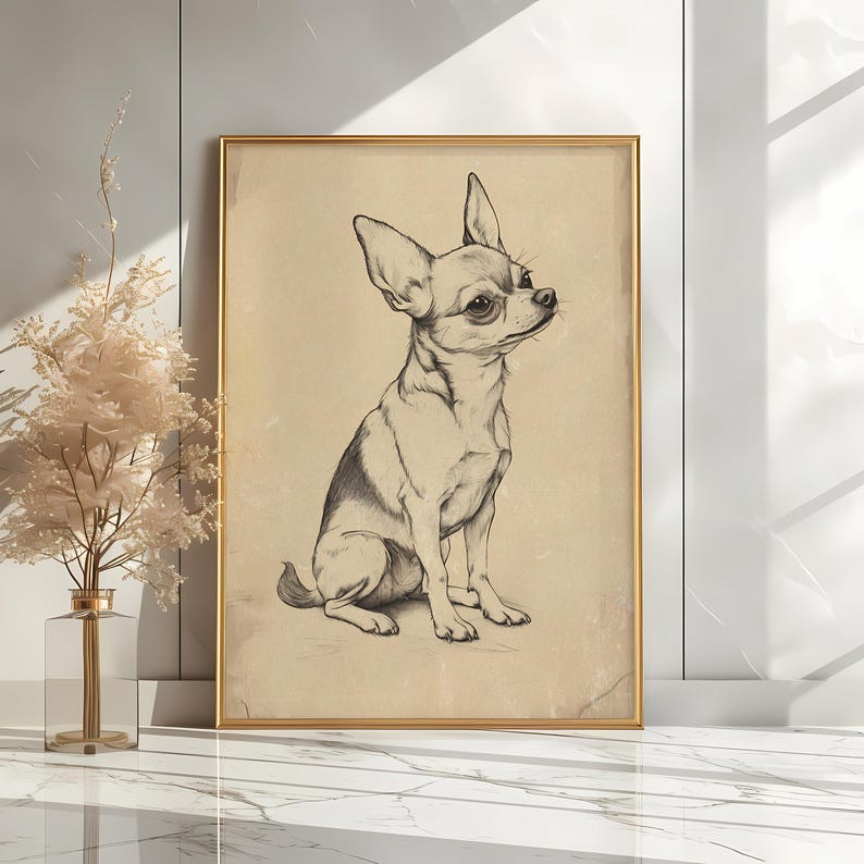 a picture of a small dog on a wall