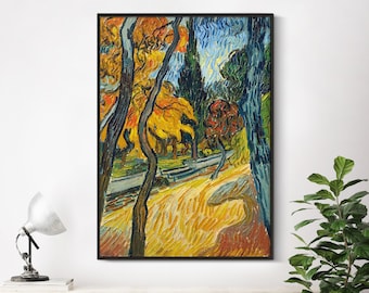 Van Gogh Print | Trees in the Garden of Saint Paul Hospital (1889) | Vintage Painting, Antique Wall Art, Van Gogh Poster, Van Gogh Painting