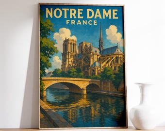 Notre Dame Cathedral Poster, Paris France Print, Seine River Art, Paris Architecture Wall Decor