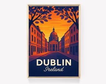 Dublin Vintage Travel Poster, Canvas Print Wall Art Decor