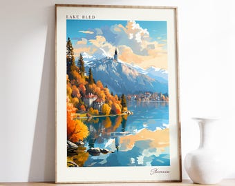 Lake Bled Travel Poster | Slovenia Travel Decor | Slovenia Poster | Lake Bled Print | Travel Print