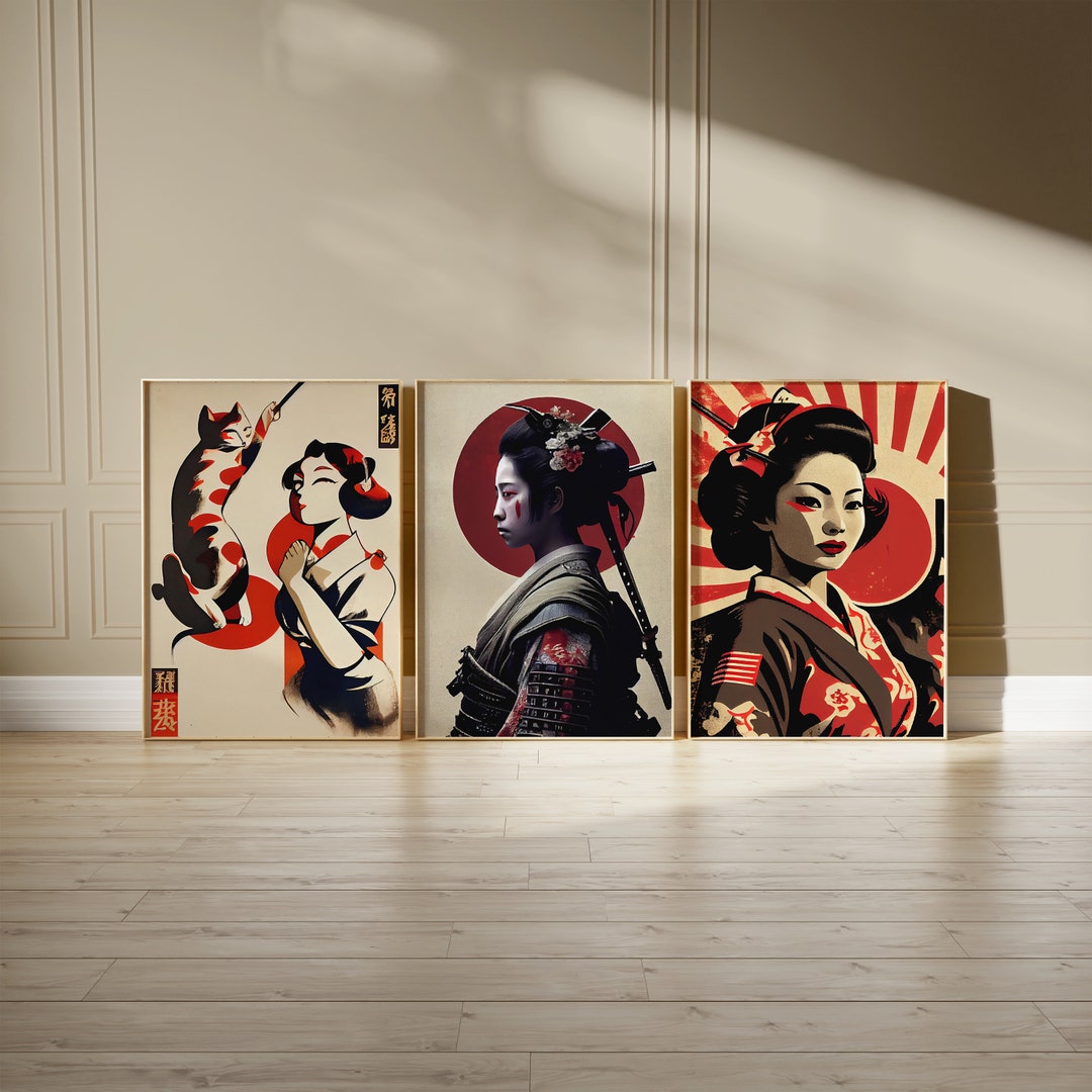 Japanese Set of 3 Geisha Posters | Geisha Art Poster | Japanese Geisha ...