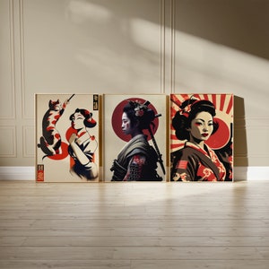 Conjunto japonés de 3 carteles de Geisha / Cartel de arte de Geisha / Impresión de geisha japonesa / Cartel de geisha / Impresión japonesa / Impresión de arte de Geisha